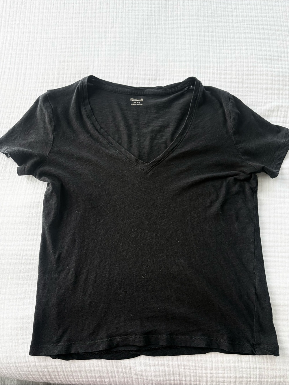 Madewell Black V-Neck Women's Short Sleeve Tee Shirt Size XS 100% Cotton Relaxed